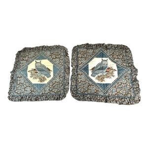 Set 2 Vtg Throw Owl Pillow Shams Brown Paisley Ruffles Country Prairie Cottage